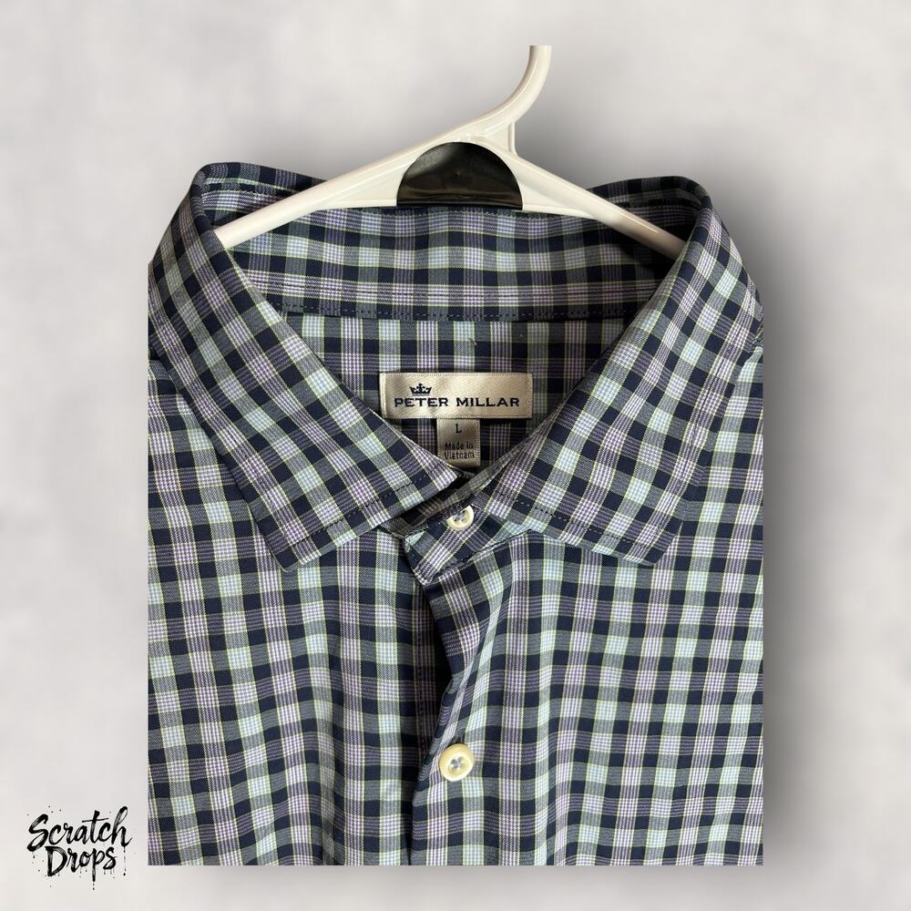 Peter Milan Men's Polo Shirt Long Sleeve Button Down Checkered Casual Top M M02 - Picture 2 of 3